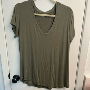 Abercrombie & Fitch Olive Green V-Neck Women's Top Soft A&F Drapey